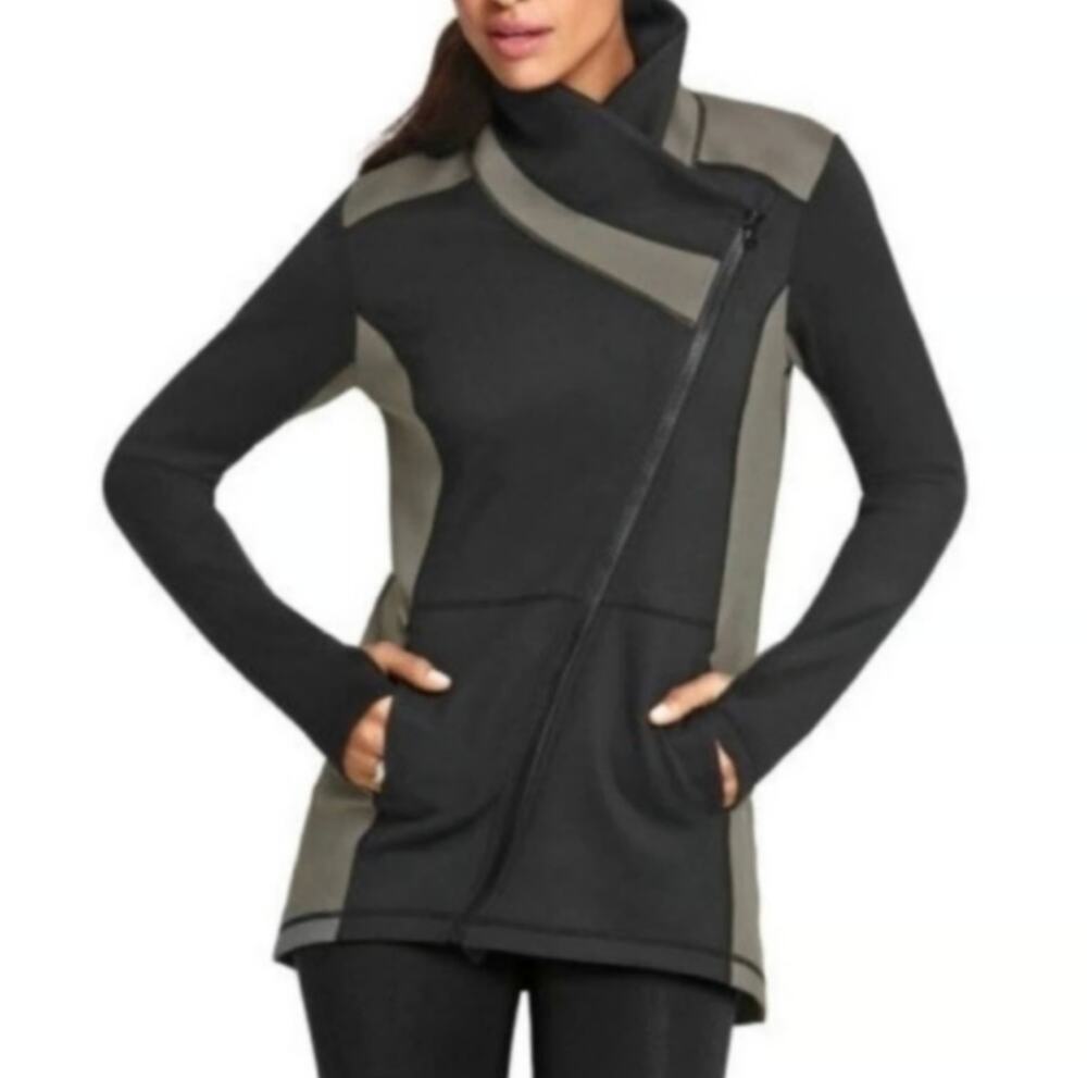 CAbi Dash Black Gray Asymmetrical Athletic Jacket S Small SLIMMING 989